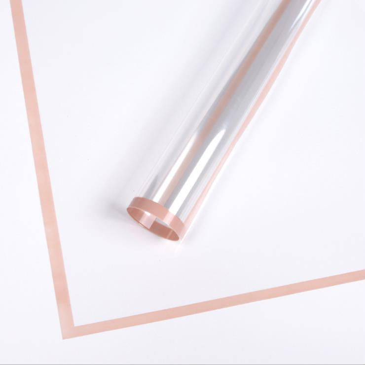 MYHC-15 Hârtie de împachetat cu flori din plastic, cu margine monocromă transparentă