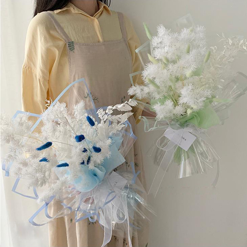 MYHC-15 Hârtie de împachetat cu flori din plastic, cu margine monocromă transparentă