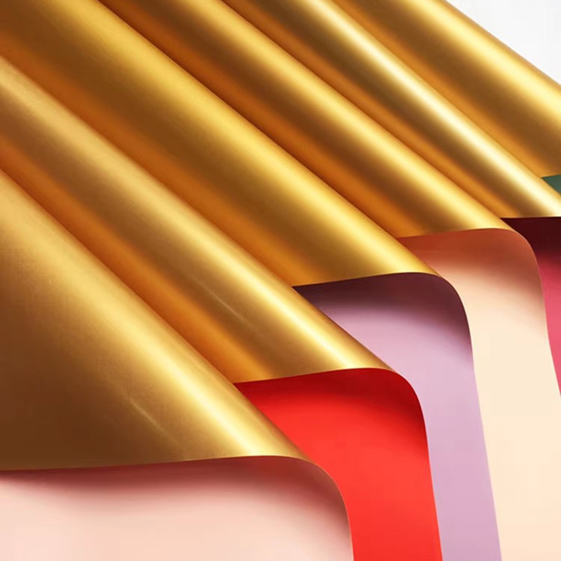 MYHC-17 Hârtie de împachetat cu flori cu o singură față Flash Gold, cu două fețe, dublu culoare, folie perlata