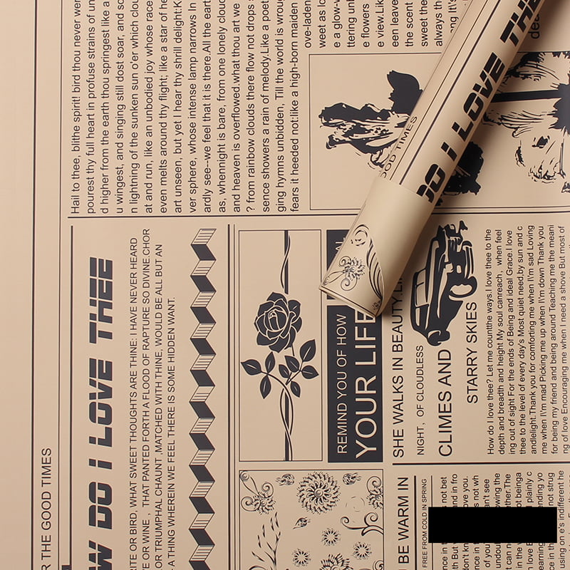 MYHC-21 Hârtie de împachetat cu flori din piele de vacă în stil ziar retro