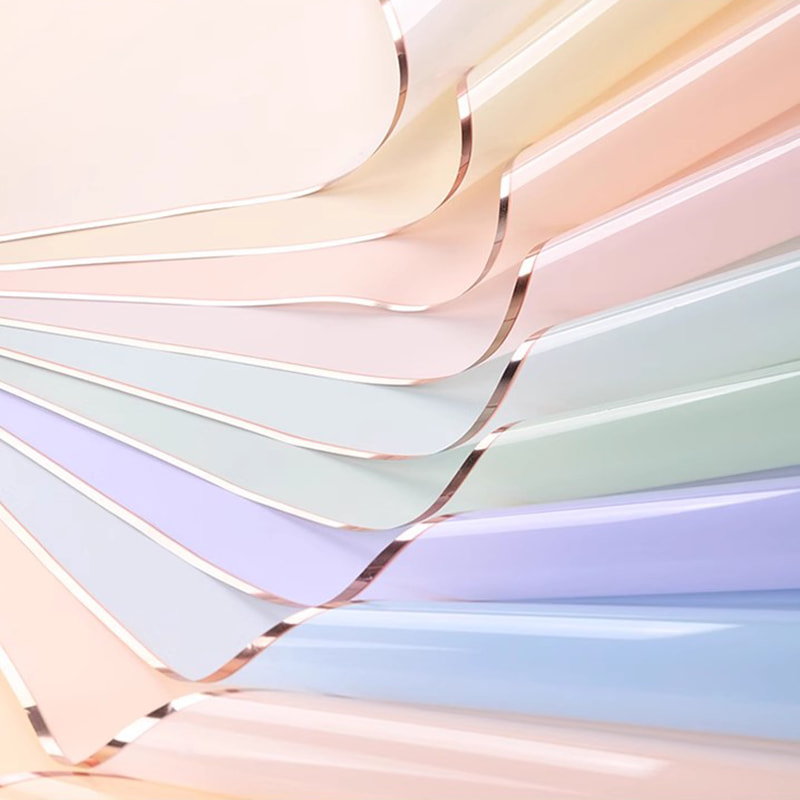MYHC-72 Film transparent pentru ambalaj flori, culoare solidă, margine aurie