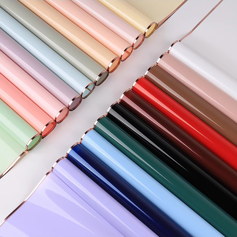 MYHC-72 Film transparent pentru ambalaj flori, culoare solidă, margine aurie
