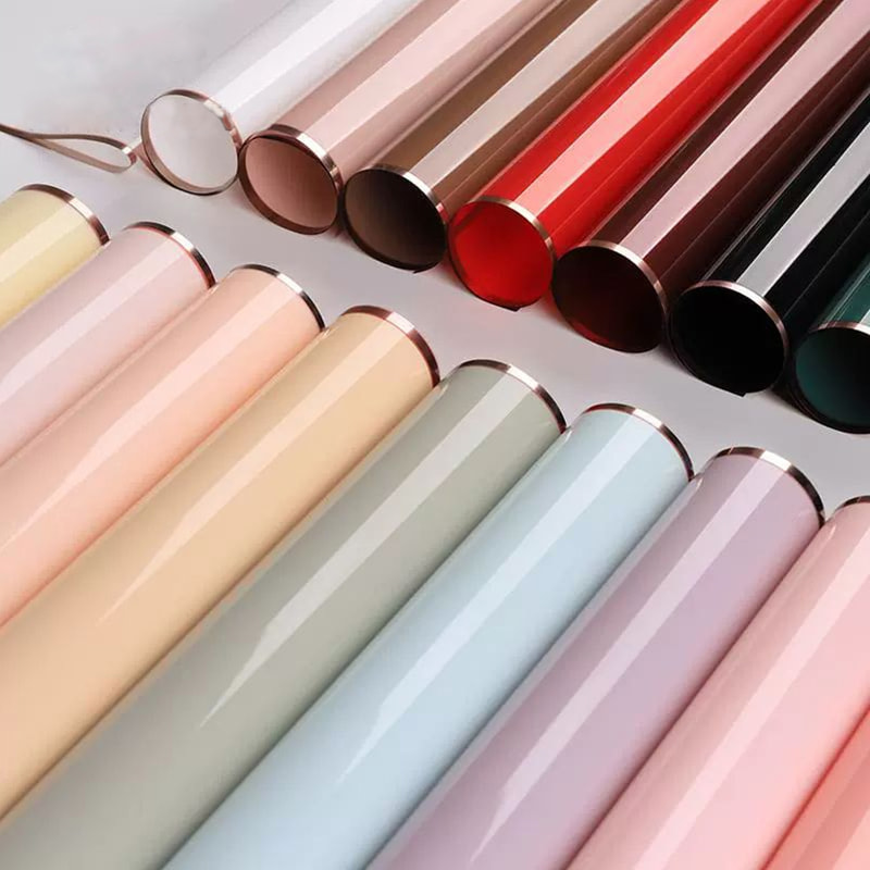 MYHC-72 Film transparent pentru ambalaj flori, culoare solidă, margine aurie