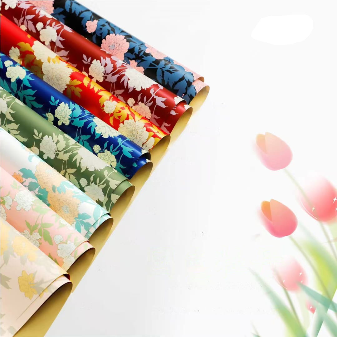 MYHC-78 Hârtie de împachetat flori în stil chinezesc cu chenar auriu cu model de bujor